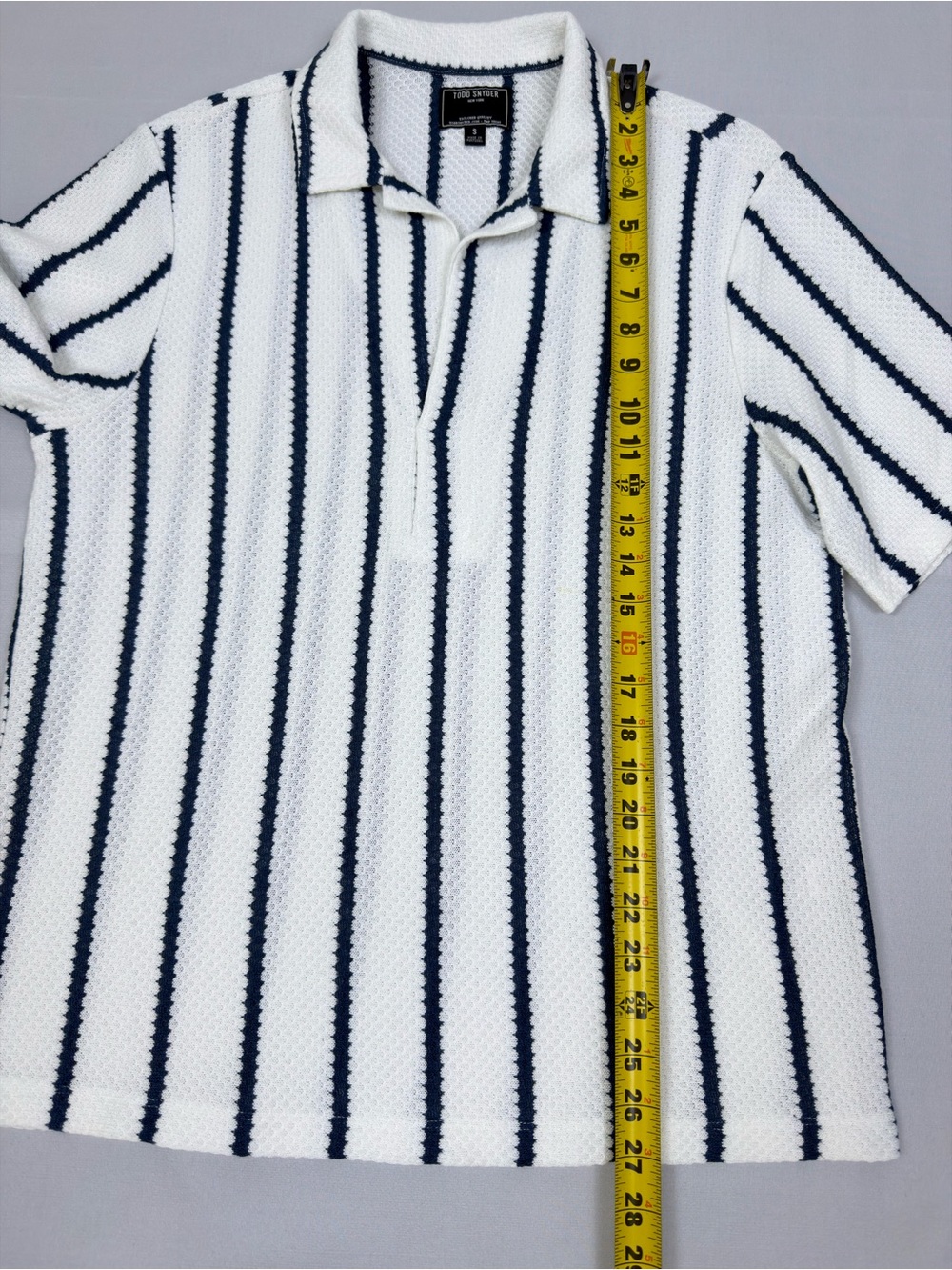 Todd Snyder Relaxed Textured Montauk Polo Coastal White Blue Stripe Size S - Picture 6 of 9